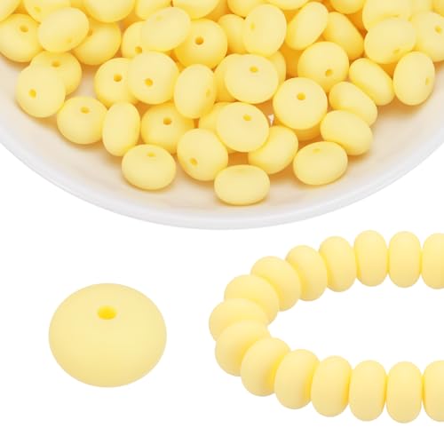 HARFINGTON Silikonperlen, 14 mm, Linse, Gummi, für Stifte, Schlüsselanhänger, Armband, Halskette, DIY, Basteln, Beige, 110 Stück von HARFINGTON