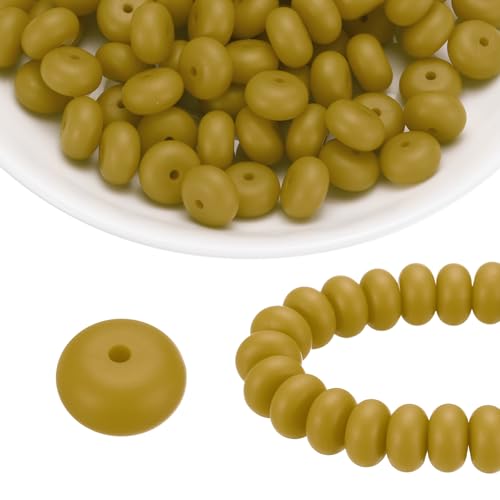 HARFINGTON Silikonperlen, 14 mm, Linse, Gummi, für Stifte, Schlüsselanhänger, Armband, Halskette, DIY, Basteln, Olivgrün, 110 Stück von HARFINGTON