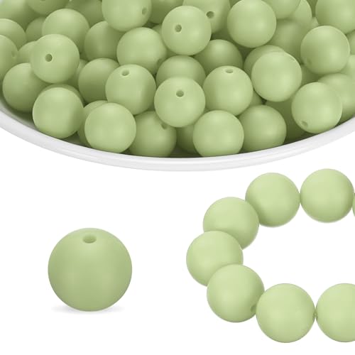 HARFINGTON Silikonperlen, rund, 15 mm, 65 Stück, für Stifte, Schlüsselanhänger, Armband, Halskette, Basteln, Jasmingrün HARFINGTON Silikonperlen, rund, 15 mm, 65 Stück, für Stifte, Schlüsselanhänger, Armband, Halskette, Basteln, Jasmingrün von HARFINGTON