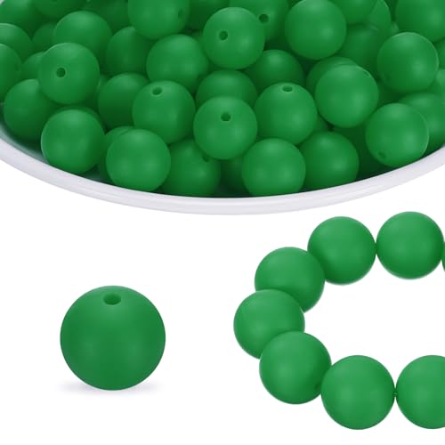 HARFINGTON Silikonperlen, rund, 15 mm, 65 Stück, für Stifte, Schlüsselanhänger, Armband, Halskette, Basteln, Weihnachtsgrün HARFINGTON Silikonperlen, rund, 15 mm, 65 Stück, für Stifte, Schlüsselanhänger, Armband, Halskette, Basteln, Weihnachtsgrün von HARFINGTON