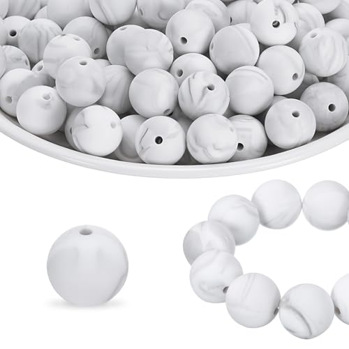 HARFINGTON Silikonperlen, rund, 15 mm, für Stifte, Schlüsselanhänger, Armband, Halskette, Basteln, Marmor, Weiß, 65 Stück HARFINGTON Silikonperlen, rund, 15 mm, für Stifte, Schlüsselanhänger, Armband, Halskette, Basteln, Marmor, Weiß, 65 Stück von HARFINGTON