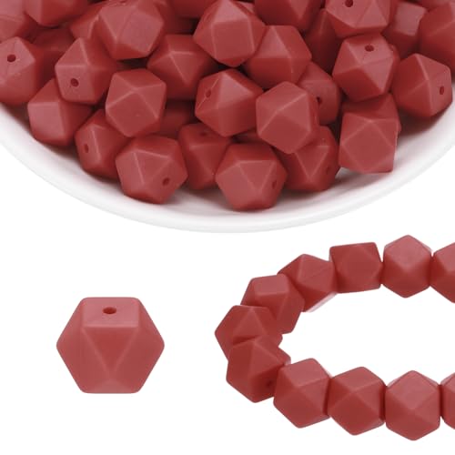 HARFINGTON Silikonperlen, sechseckig, Gummi, für Stifte, Schlüsselanhänger, Armband, Halskette, Basteln, Erdbraun, 96 Stück von HARFINGTON