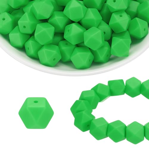 HARFINGTON Silikonperlen, sechseckig, Gummi, für Stifte, Schlüsselanhänger, Armband, Halskette, Basteln, Hellgrün, 96 Stück von HARFINGTON