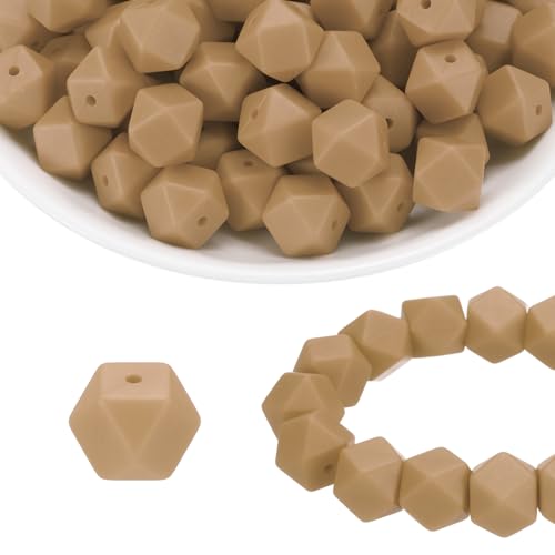 HARFINGTON Silikonperlen, sechseckig, Gummi, für Stifte, Schlüsselanhänger, Armband, Halskette, Basteln, Kamelbraun, 96 Stück HARFINGTON Silikonperlen, sechseckig, Gummi, für Stifte, Schlüsselanhänger, Armband, Halskette, Basteln, Kamelbraun, 96 Stück von HARFINGTON