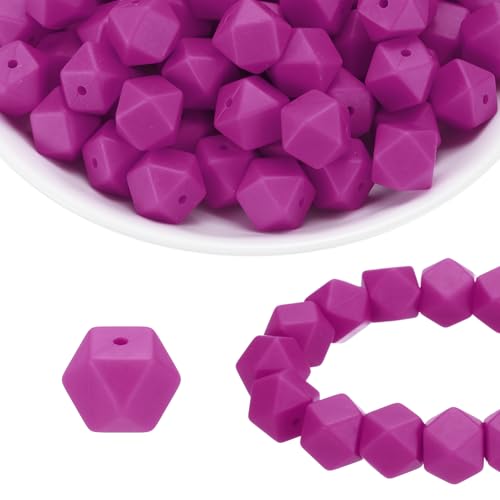 HARFINGTON Silikonperlen, sechseckig, Gummi, für Stifte, Schlüsselanhänger, Armband, Halskette, Basteln, Magenta, 96 Stück HARFINGTON Silikonperlen, sechseckig, Gummi, für Stifte, Schlüsselanhänger, Armband, Halskette, Basteln, Magenta, 96 Stück von HARFINGTON