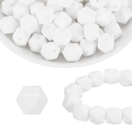 HARFINGTON Silikonperlen, sechseckig, Gummi, für Stifte, Schlüsselanhänger, Armband, Halskette, Basteln, Weiß, 96 Stück HARFINGTON Silikonperlen, sechseckig, Gummi, für Stifte, Schlüsselanhänger, Armband, Halskette, Basteln, Weiß, 96 Stück von HARFINGTON