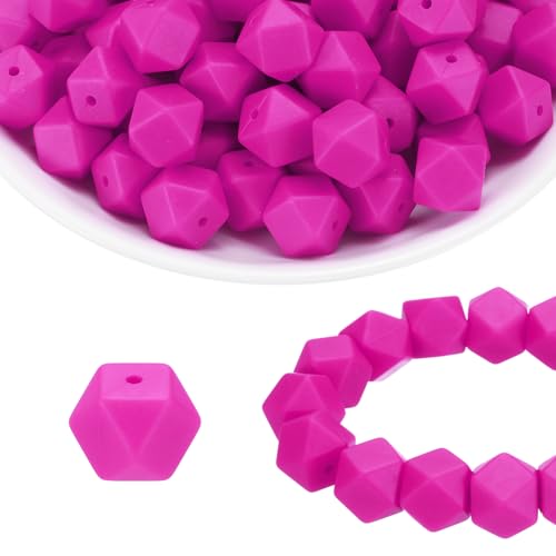 HARFINGTON Silikonperlen, sechseckig, Gummi, für Stifte, Schlüsselanhänger, Armband, Halskette, DIY, Basteln, Rosa, Lila, 96 Stück von HARFINGTON