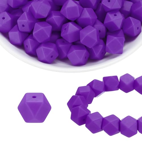 HARFINGTON Silikonperlen, sechseckig, Gummi, für Stifte, Schlüsselanhänger, Armband, Halskette, DIY, Basteln, Traubenviolett, 96 Stück von HARFINGTON