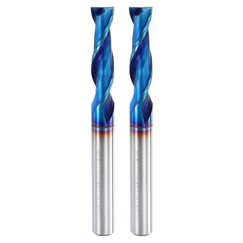 HARFINGTON Spiralfräser, 2 Stück, 6,35 mm Schnittdurchmesser, 2-schneidig, Vollhartmetall-Schaftfräser mit 1/4-Zoll-Schaft für CNC-Holzschnitzerei, Gravur, 2,5 cm Schnittlänge, Blau Nano beschichtet HARFINGTON Spiralfräser, 2 Stück, 6,35 mm Schnittdurchmesser, 2-schneidig, Vollhartmetall-Schaftfräser mit 1/4-Zoll-Schaft für CNC-Holzschnitzerei, Gravur, 2,5 cm Schnittlänge, Blau Nano beschichtet von HARFINGTON