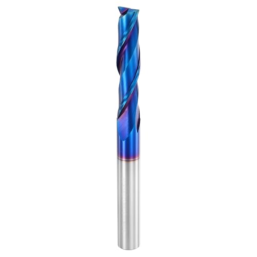 HARFINGTON Spiralfräser-Bit, 3/8 Zoll Schnittdurchmesser, hochgeschnittener 2-schneidiger Vollhartmetall-Schaftfräser mit 3/8-Zoll-Schaft für CNC-Holzschnitzerei, Gravur, 3,5 cm Schnittlänge, Blau von HARFINGTON