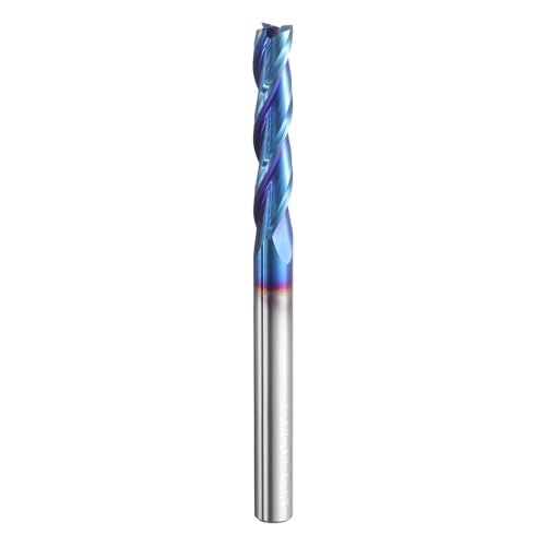 HARFINGTON Spiralfräser-Bit, 6,35 mm Schnittdurchmesser, 6,35 mm Schaft, hochgeschnitten, blau, Nanobeschichtung, Vollhartmetall, 3 Rillen, CNC-Schaftfräser-Bits für Holz, Kunststoff, weiches Metall von HARFINGTON
