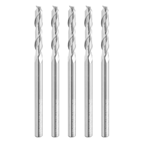 HARFINGTON Spiralfräser-Bits, 0,3 cm Schnittdurchmesser, 2 Rillen, Schaftfräser, Fräser für Holzschnitzerei, Gravur (0,3 cm Schaft, 1,9 cm Schnittlänge, 5,1 cm lang, 30 Grad Helix HRC44-46), 5 Stück von HARFINGTON