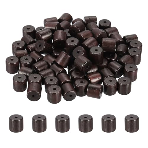 HARFINGTON Zylinder-Holzperlen, 10 x 10 mm, kleine Holzperlen für Bastelarbeiten, Armbänder, Armbänder, Halsketten, Schmuckherstellung, Schwarzbraun, 100 Stück von HARFINGTON