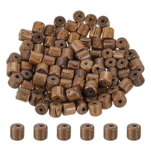HARFINGTON Zylinder-Holzperlen, 6 x 6 mm, kleine Holzperlen für Bastelarbeiten, Armbänder, Armbänder, Halsketten, Schmuckherstellung, Khakibraun, 100 Stück von HARFINGTON