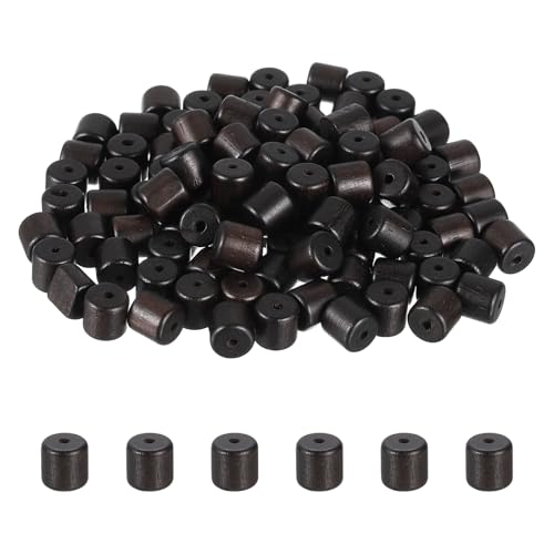 HARFINGTON Zylinder-Holzperlen, 8 x 8 mm, kleine Holzperlen für Bastelarbeiten, Armbänder, Armbänder, Halsketten, Schmuckherstellung, Schwarzbraun, 100 Stück von HARFINGTON