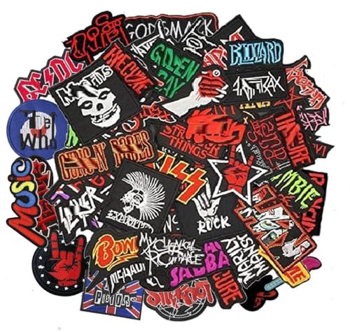 HARINI 50 Stück gemischte Rockband-Flicken zum Aufbügeln für Kleidung, Stickerei-Abzeichen, Kleidung, Aufkleber, Jacke, Jeans, Applikation, Punk-Musik von HARINI