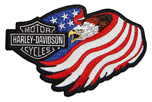 Harley-Davidson 12,7 cm Gewebte amerikanische Flagge Adler B & S Logo Emblem Aufnäher Patch, Schwarz, 5" x 3.5" Harley-Davidson 12,7 cm Gewebte amerikanische Flagge Adler B & S Logo Emblem Aufnäher Patch, Schwarz, 5" x 3.5" von HARLEY-DAVIDSON