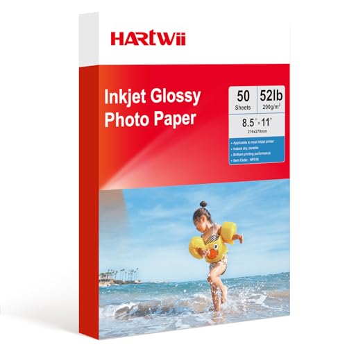 Hartwii Premium 200 g/m² einseitiges Hochglanz-Fotopapier, 50 Blatt, 21,6 x 27,9 cm, entworfen für Tintenstrahldruck und Farbstofftinte von HARTWII