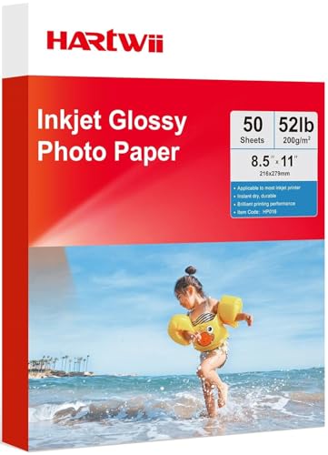 Hartwii Premium 200 g/m² einseitiges Hochglanz-Fotopapier, 50 Blatt, 21,6 x 27,9 cm, entworfen für Tintenstrahldruck und Farbstofftinte von HARTWII