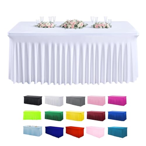 HARVEST HOUSE Spandex Tischröcke, Stretch Tischdecke mit Rock Tischrock für 4Ft/5Ft/6Ft/8Ft Rechteck Tische, Tischabdeckung für Hochzeiten Bankette Messen von HARVEST HOUSE