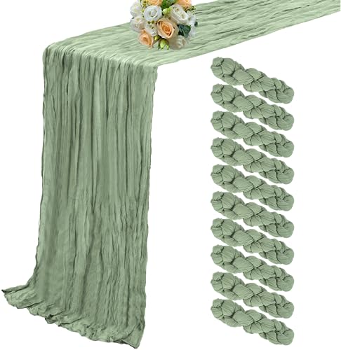 10 Stück salbeigrüne Käsetuch-Tischdecken, 90 x 300 cm, Boho-Gaze-Tischdecken, Lange Käse-Tischdecken für Party, Bankett, Hochzeit, Geburtstag, Tischdekoration von HASJOIN