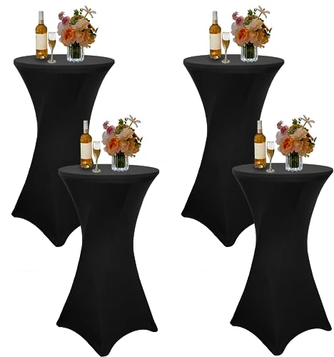 4 Stück Cocktail-Stretch-Tischdecken, 60 x 110 cm, Spandex-Stretch, quadratische Ecktischdecken, Schwarze Cocktail-Tischdecken, runde Tischdecken für Hochzeit, Geburtstag, Party, Bankett usw von HASJOIN
