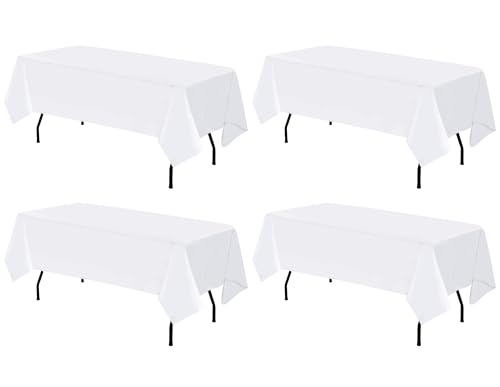 4 Stück rechteckige Polyester-Tischdecken, 153 x 260 cm, für rechteckige Tische, Polyester-Tischdecken, schmutzabweisend, knitterfrei, waschbar, Tischdecken, geeignet für Hochzeitsbankette von HASJOIN