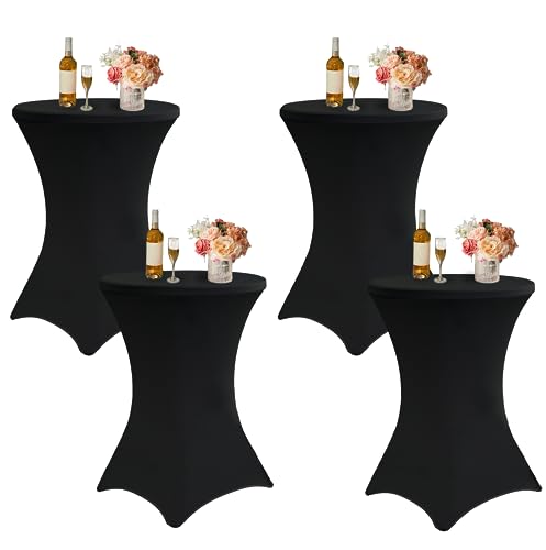 4er-Pack Cocktail-Stretch-Tischdecken, 80 x 110 cm, Spandex-Stretch, quadratische Ecktischdecken, Schwarze Cocktail-Tischdecken, runde Tischdecken für Hochzeit, Geburtstag, Party, Bankett usw von HASJOIN