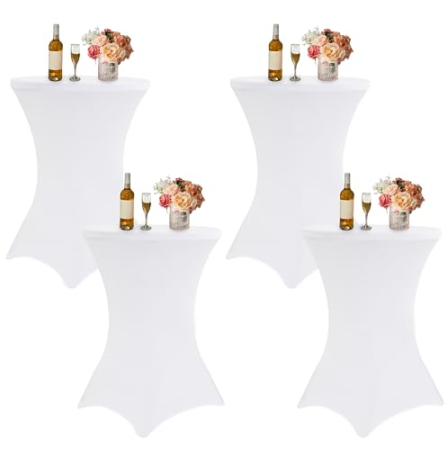 4er-Pack Cocktail-Stretch-Tischdecken, 80x 110cm, Spandex-Stretch, quadratische Ecktischdecken, weiße Cocktail-Tischdecken,runde Tischdecken für Hochzeiten, Geburtstage, Bars, Party-Bankette und mehr von HASJOIN
