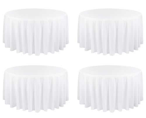 4er-Pack weiße runde Polyester-Tischdecke 90 Zoll für runde Tische Polyester-Tischdecke knitterfrei waschbare Tischdecke für Hochzeitsbankett (229 cm) von HASJOIN