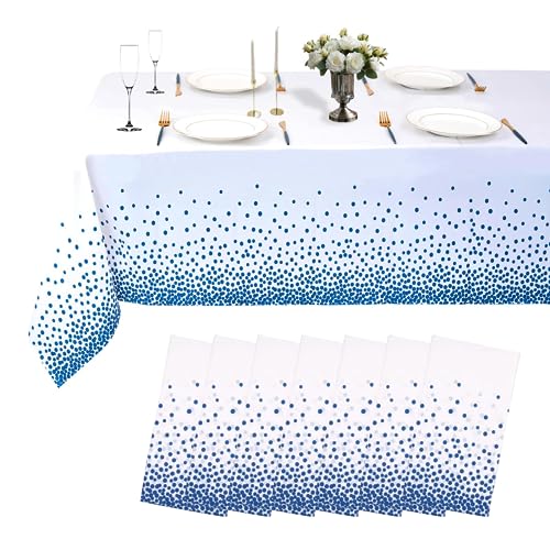 8 Stück Blaue Gepunktete Tischdecken, Einweg-Tischdecken, abwischbare Party-Tischdecken aus Kunststoff für Geburtstag, Hochzeit, Bankett, Weihnachten usw. (137 x 274 cm) von HASJOIN