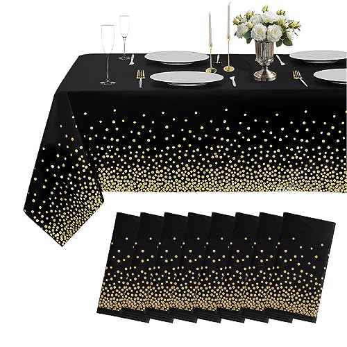8 Stück Tischdecken mit schwarzem Hintergrund und goldenen Punkten, Einweg-Tischdecken, abwischbare Party-Tischdecken aus Kunststoff für Geburtstage, Hochzeiten, Bankette, Weihnachten usw. (137x274cm) von HASJOIN