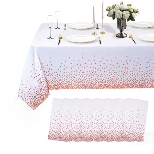 8 Stück rotgoldene Gepunktete Tischdecken, Einweg-Tischdecken, abwischbare Kunststoff-Party-Tischdecken für Geburtstage, Hochzeiten, Bankette, Weihnachten usw. (137 x 274 cm) von HASJOIN