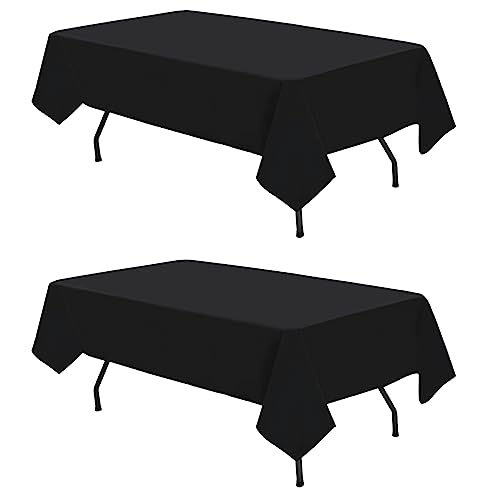 Schwarze rechteckige Polyester-Tischdecke, 153 x 260 cm, 2er-Pack für 4 Fuß rechteckige Tische, Polyester-Tischdecke, schmutzabweisend, knitterfrei, waschbar, Tischdecke für Hochzeitsbankett von HASJOIN
