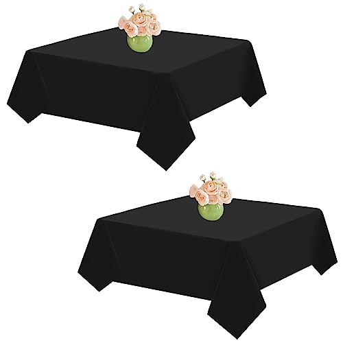 Schwarze rechteckige Tischdecke aus Polyester, 132 x 132 cm, 2er-Pack, rechteckige Tischdecke aus Polyester, schmutzabweisend, knitterfrei, waschbar, Tischdecke für Hochzeitsbankett von HASJOIN