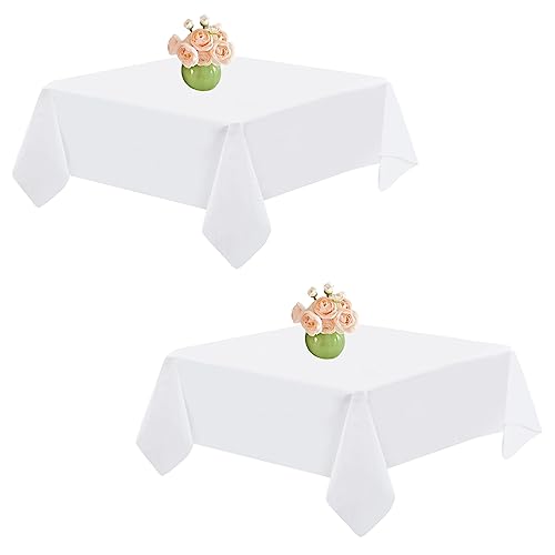 Weiße rechteckige Tischdecke aus Polyester, 132 x 132 cm, 2er-Pack für rechteckige Tische. Polyester-Tischdecke, schmutzabweisend, knitterfrei, waschbare Tischdecke für Hochzeitsbankett von HASJOIN