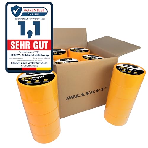 HASKYY Goldband Malerkrepp Kreppband 50x Malerband 50mm x 50m Profi Abdeckband Malertape Klebeband Washi Tape Gold Papiertape Selbstklebend HASKYY Goldband Malerkrepp Kreppband 50x Malerband 50mm x 50m Profi Abdeckband Malertape Klebeband Washi Tape Gold Papiertape Selbstklebend von HASKYY