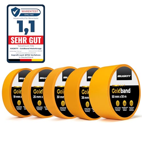 HASKYY Goldband Malerkrepp Kreppband 10x Malerband 19mm x 50m Profi Abdeckband Malertape Klebeband Washi Tape Gold Papiertape Selbstklebend von HASKYY