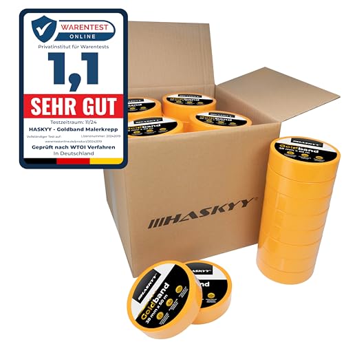 HASKYY Goldband Malerkrepp Kreppband 20x Malerband 19mm x 50m Profi Abdeckband Malertape Klebeband Washi Tape Gold Papiertape Selbstklebend von HASKYY