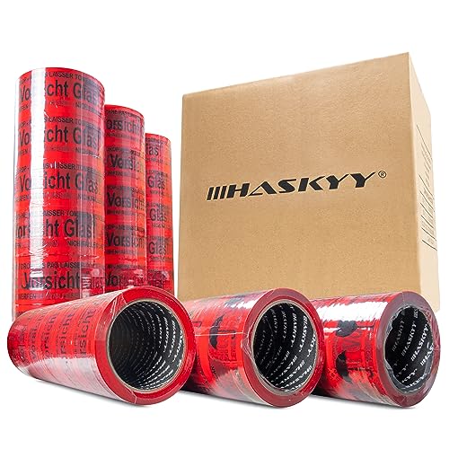 HASKYY Premium Paketklebeband 36 Rollen Vorsicht Glas Klebeband ROT 66m x 48mm breit Packband Paketband von HASKYY