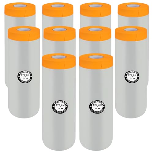 Malerkrepp Abdeckfolie Klebeband Lackschutzfolie Malerfolie Kombiniertes Goldband, Innen- und Außenanstriche, UV-Schutz, scharfe Farbkanten, Selbstklebende Malerfolie - Große Auswahl (10, 270cm x 15m) von HASKYY