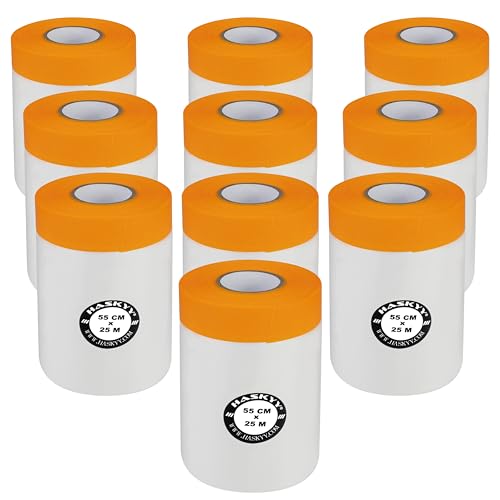 Malerkrepp Abdeckfolie Klebeband Lackschutzfolie Malerfolie Kombiniertes Goldband, Innen- und Außenanstriche, UV-Schutz, scharfe Farbkanten, Selbstklebende Malerfolie - Große Auswahl (10, 55cm x 25m) von HASKYY