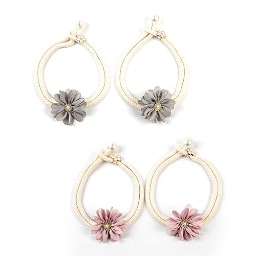 HASLED 4-Teiliger Vorhanghalter, Vorhang Raffhalter (Grau und Rosa), Gardinenhalter, an Beiden Enden mit Kleinen Perlenblumen Verziert – für Wohnzimmer, Schlafzimmer und Garten von HASLED
