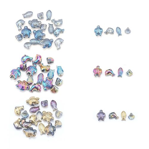 HASLED 60 Stück Meeresperlen-Set - 4 Designs (Seestern, Muschel, Fisch) in 3 Farben - Mit Bohrung für DIY-Schmuck (Armbänder, Ketten, Schlüsselanhänger) von HASLED