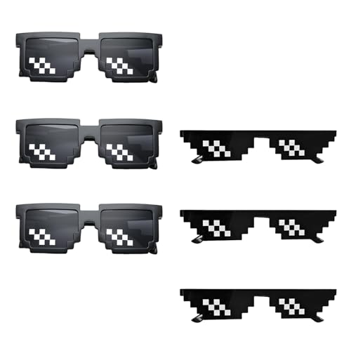 HASLED 6er-Set Pixel Sonnenbrillen Schwarz - Mosaik Design Partybrillen (2 Stile) - Lustige Faschingsbrillen für Karneval & Fotoshooting - Leichte PC-Rahmen mit Harzgläsern von HASLED
