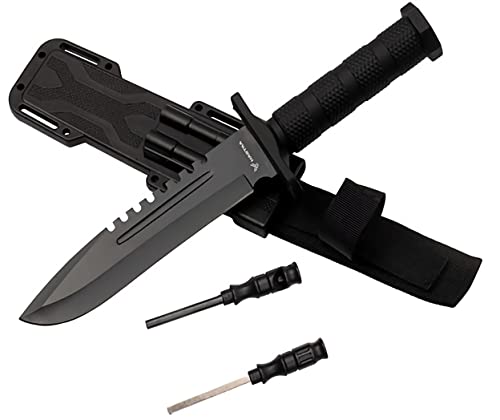 HASTAA Outdoor Messer Survival mit Scheide, Messerschärfer - Survival Messer mit Feuerstahl - Camping Messer - Bushcraft Messer Feststehende Klinge von HASTAA