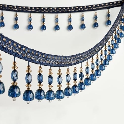 1 Stück 12 Meter Spitzenbesatz mit Kristallperlen – Elegantes Fransenband mit hängenden Perlen for Nähen und for die Heimdekoration(Light Blue) von HAUJGG