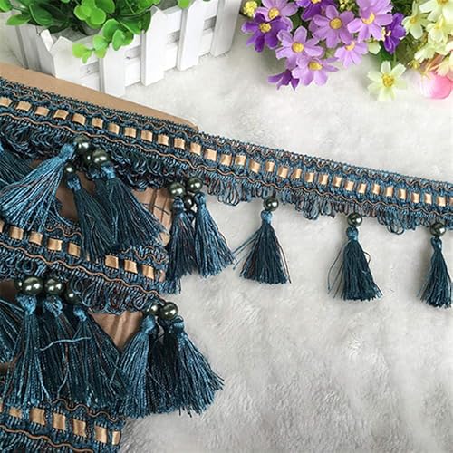 1 Stück 12 Yards Dekorative Quastenfransenbesatz - Elegante Spitzenborte aus Polyester for Bastelarbeiten, Tischdecken und Lampenschirme(Navy blue) von HAUJGG
