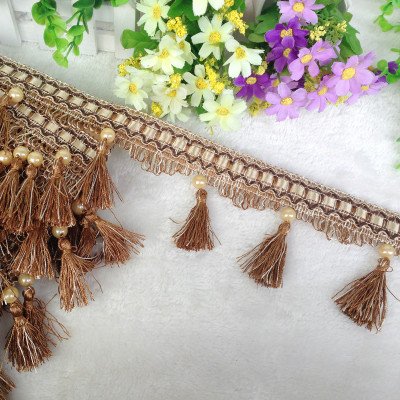 1 Stück 12 Yards Perlenanhänger-Fransenbesatz – DIY-Vorhanggeflecht for Nähen, Basteln und Heimdekoration(Light Brown) von HAUJGG
