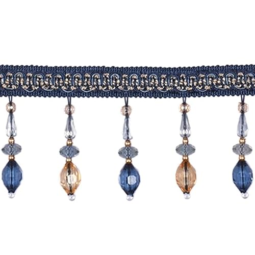 1 Stück 3 Meter Kristallperlen-Anhängerquastenbesatz – langlebige Nähfransen for Vorhänge, Lampenschirme und Hochzeitsdekoration(Dark Blue) von HAUJGG